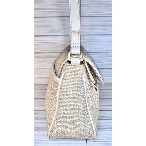 🚨Vintage - Etienne Aigner Tan & Cream Vegan Leather & Jute Shoulder Bag - Picture 4 of 14